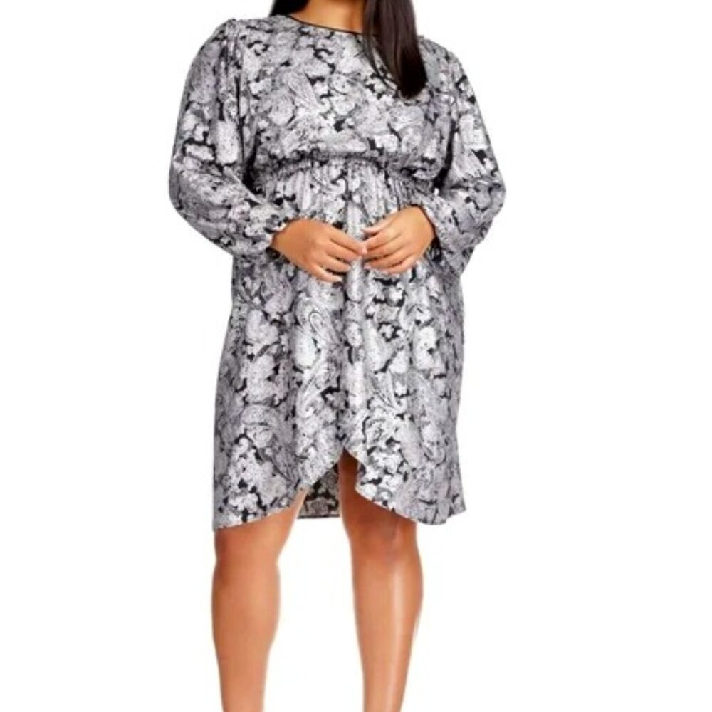 MICHAEL MICHAEL KORS METALLIC PAISLEY PRINT FLOUNCE DRESS